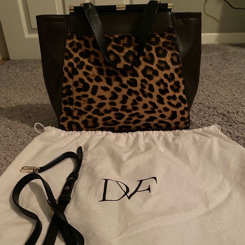 BRAND NEW Diane von Furstenberg Leopard Print Calf Hair Tote
